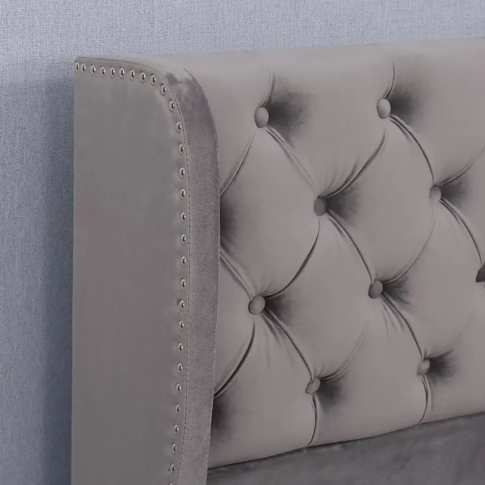 Lit coffre 160x200 cm - Lit double avec sommier à lattes et coffre hydraulique - Velours - Sans Matelas - Gris