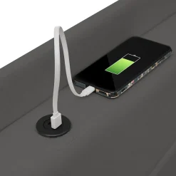 Lit Coffre 160x200 Cm - Lit Double avec Sommier à Lattes et Port USB - Coton Bois Métal - Sans Matelas - Gris