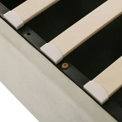 Lit coffre 140x190 cm - Lit double avec sommier à lattes et coffre hydraulique - Capitonné Velours - Sans Matelas - Beige