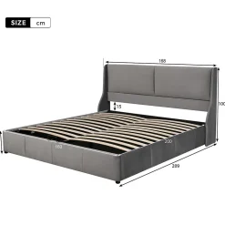 Lit coffre 160x200 cm - Lit double capitonné avec tête de lit oreille - Velours - Sans Matelas - Gris