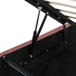 Lit coffre 140x200 cm - Lit double avec tête de lit fleur réglable - Velours + Métal + MDF - Sans matelas - Rose