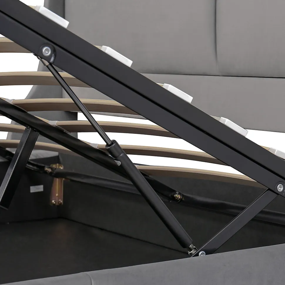 Lit coffre 180x200 cm - Lit double capitonné avec tête de lit oreille - Velours - Sans Matelas - Gris