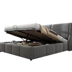 Lit coffre 180x200 cm - Lit double capitonné avec tête de lit oreille - Velours - Sans Matelas - Gris