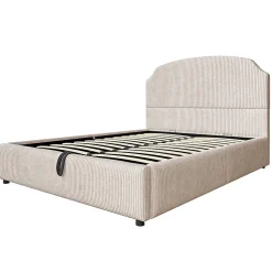 Lit Coffre 140x200 cm - Lit Double Adulte Capitonné avec Rangement Intégré, sans Matelas - Velours Beige
