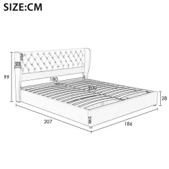 Lit coffre 180x200 cm - Lit double avec sommier à lattes et coffre hydraulique - Velours - Sans Matelas - Beige