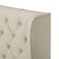 Lit coffre 180x200 cm - Lit double avec sommier à lattes et coffre hydraulique - Velours - Sans Matelas - Beige