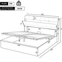 Lit Coffre 160x200 cm - Lit Double Capitonné avec Tête de Lit et Rangement Caché - PU - Sans Matelas - Blanc