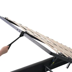 Lit Coffre 140x200 cm - Lit Double Rembourré - Tête de Lit avec Rangement - Lin - Sans Matelas - Gris