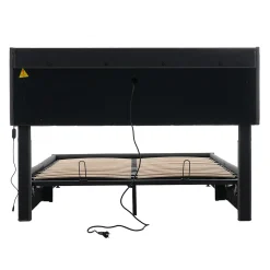 Lit Coffre 140x200 cm - Lit Double Rembourré - Tête de Lit avec Rangement - Lin - Sans Matelas - Gris