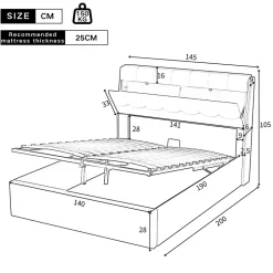 Lit Coffre 140x190 cm - Lit Double Capitonné avec Tête de Lit et Rangement Caché - PU - Sans Matelas - Blanc