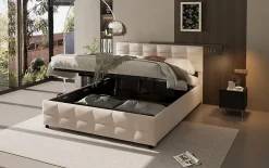 Lit Coffre 180x200 cm - Lit Hydraulique avec Rangement Sous Le Lit et Sommier À Lattes, Velours Beige, Sans Matelas