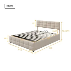 Lit Coffre 180x200 cm - Lit Hydraulique avec Rangement Sous Le Lit et Sommier À Lattes, Velours Beige, Sans Matelas