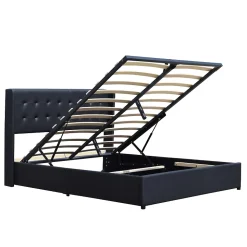 Lit coffre 140x200 cm - tete de lit capitonnee - montage rapide et facile - confort optimal - - style moderne