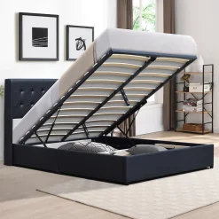 Lit coffre 140x200 cm - tete de lit capitonnee - montage rapide et facile - confort optimal - - style moderne