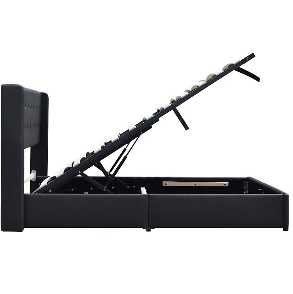 Lit coffre 140x200 cm - tete de lit capitonnee - montage rapide et facile - confort optimal - - style moderne