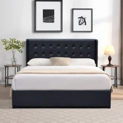 Lit coffre 140x200 cm - tete de lit capitonnee - montage rapide et facile - confort optimal - - style moderne