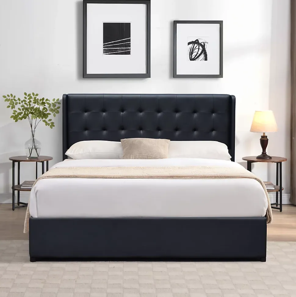 Lit coffre 140x200 cm - tete de lit capitonnee - montage rapide et facile - confort optimal - - style moderne