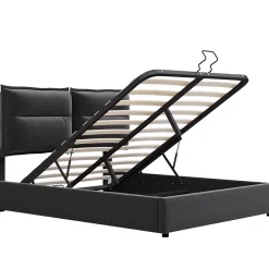 Lit Coffre 140x200 cm avec Rangement, Lit Double Adulte avec Tête Réglable et Sommier en Velours - Noir, Sans Matelas