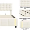 Lit coffre 140x200 cm avec rangement, capitonné velours beige, sommier LED, lattes