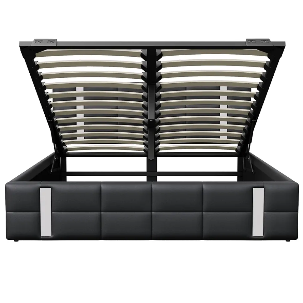 Lit Coffre 160x200 cm avec USB et Type-C,LED,Lit Capitonné avec Rangement,hydraulique lit, PU