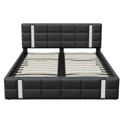 Lit Coffre 160x200 cm avec USB et Type-C,LED,Lit Capitonné avec Rangement,hydraulique lit, PU