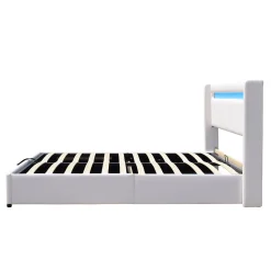 Lit coffre 120x190 cm blanc - tête de lit LED - 12 lattes - montage rapide - design moderne -