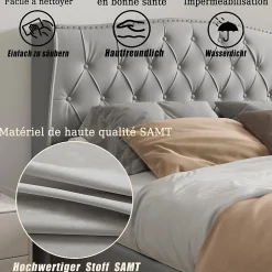 Lit Coffre 160x200 Cm, Cadre De Lit Avec Tête De Lit Et Sommier à Lattes, Velours, Gris