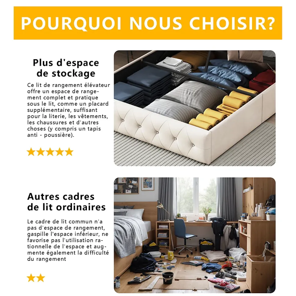 Lit Coffre 160x200 Cm, Cadre De Lit Avec Tête De Lit Et Sommier à Lattes, Velours, Beige