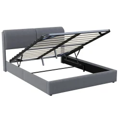 Lit coffre 160x200 cm, capitonné, rangement, sommier à lattes, tête de lit, velours beige (2 personnes).