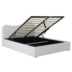 LIT COFFRE 140x190 CM COCOON+ SOMMIER / Tissu Bouclette Blanc