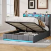Lit Coffre 140x190 cm en Tissu avec Rangement, LED, USB et Type-C, lit double avec Sommier Relevable à Vérins, Gris