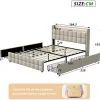 Lit coffre 160x200 cm en tissu beige avec tête rembourrée, LED, ports USB, 4 tiroirs et sommier à lattes, sans matelas