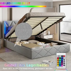 Lit coffre 160x200 cm en velours gris givré avec lampe latérale sur la tête de lit, rangement hydraulique, facile à monter