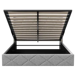 Lit coffre 160x200 cm en velours gris givré avec lampe latérale sur la tête de lit, rangement hydraulique, facile à monter