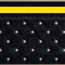 Lit Coffre 160x200 Cm En Velours - Avec LED Et Sommier à Lattes - Lit Double De Rangement - Noir