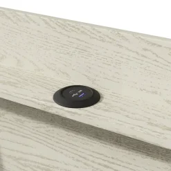 Lit coffre 90x200 cm enfant/ado - Coffre Capitonné avec Rangement, LED et Prise USB Type-C - Tissu Lin, Beige