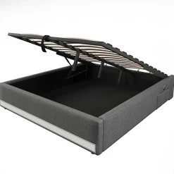 Lit Coffre 140x200 cm, Lit Double Ado avec LED et Ports USB Type-C, Structure MDF et Revêtement Lin, Sans Matelas - Beige