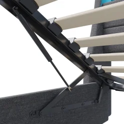 Lit coffre 140x200 cm, Lit rembourré avec rangement hydraulique, LED multicolore, tête de lit avec USB, Gris