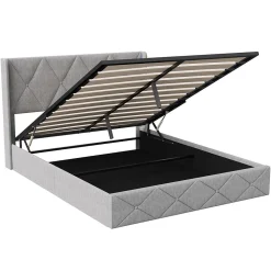 Lit Coffre 160x200 cm, Tête de lit avec LED, lit Double avec sommier à Lattes,Velours,Beige