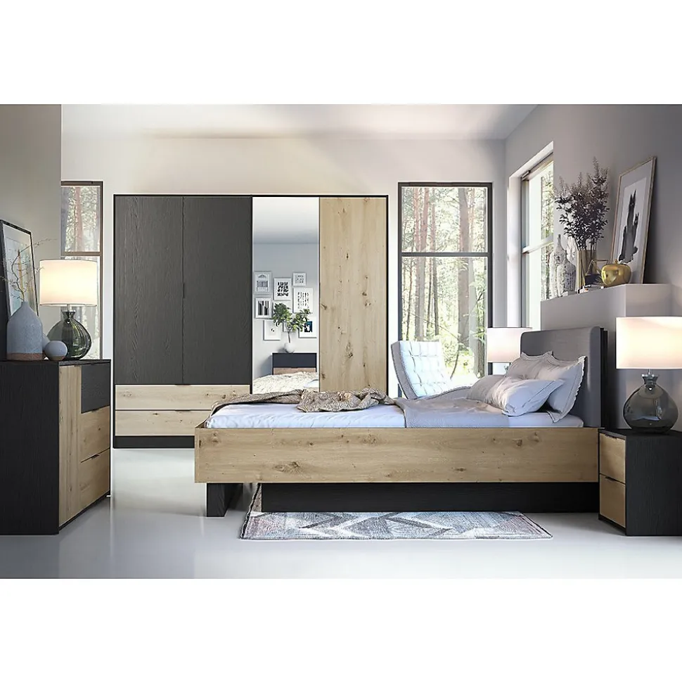 Lit Coffre 160x200 MELODY - Design Moderne avec Tete de Lit Rembourrée