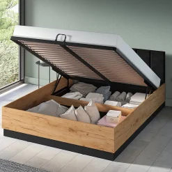 Lit coffre 160x200 sommier inclus Solal Bois et Noir