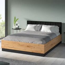 Lit coffre 160x200 sommier inclus Solal Bois et Noir