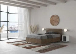 Lit coffre 120x190 tête de lit droite à lattes en noyer Ankel