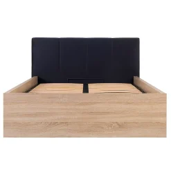 Lit coffre 140x200 tête de lit rembourree sommier inclus Edwin Bois Clair et Noir