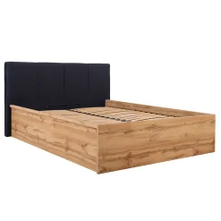 Lit coffre 140x200 tête de lit rembourree sommier inclus Edwin Bois et Noir