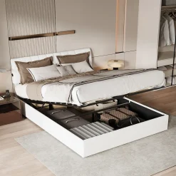 Lit coffre 140x190cm avec compartiments de rangement et prise électrique ,tête de lit réglable