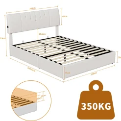 Lit coffre 140x190cm avec compartiments de rangement et prise électrique ,tête de lit réglable