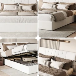 Lit coffre 140x190cm avec compartiments de rangement et prise électrique ,tête de lit réglable