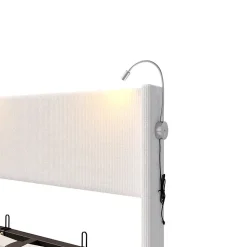Lit Coffre 140x200cm avec LED et USB, Cadre de lit capitonné en Velours côtelé, lit 2 Personnes avec sommier,scandinave Blanc
