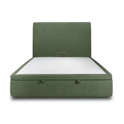 Lit coffre 140x200cm avec tête de lit tapissier Tissu Vert - Hauteur totale : 39cm